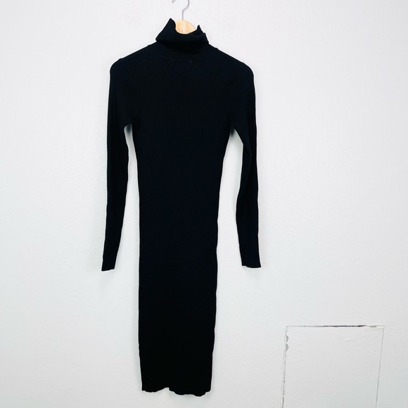 Rocorose Women's Turtleneck Ribbed Elbow Long Sleeve Knit Sweater Dress - Picture 3 of 8